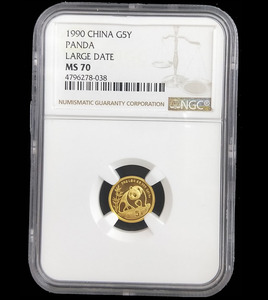 1990 panda 1/20oz gold coin large date NGC70
