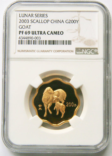 2003 goat 1/2oz scallop gold coin NGC69