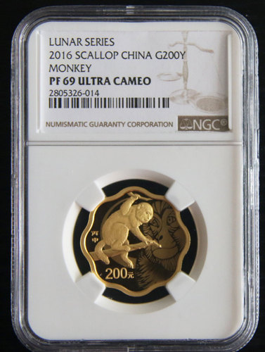 2016 monkey 1/2oz scallop gold coin NGC69