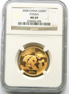 2008 panda 1/2oz gold coin NGC69
