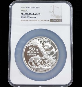 1990 panda 5oz silver coin NGC69